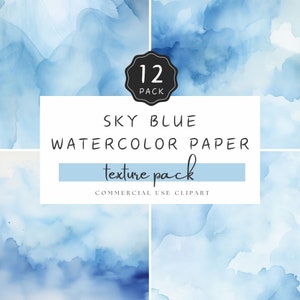 Hemelsblauwe achtergrond, helderblauwe textuur, jpg clipart aquarel wassen, hemels blauw digitaal papier, voor briefpapier + ambachten | UC401