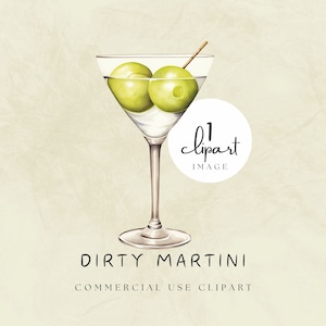 Clipart Dirty Martini in bicchiere da cocktail, Dirty 30 Martini Olive, Divertenti olive di grandi dimensioni, POD Sublimate e Drink firmato per matrimonio / UC005