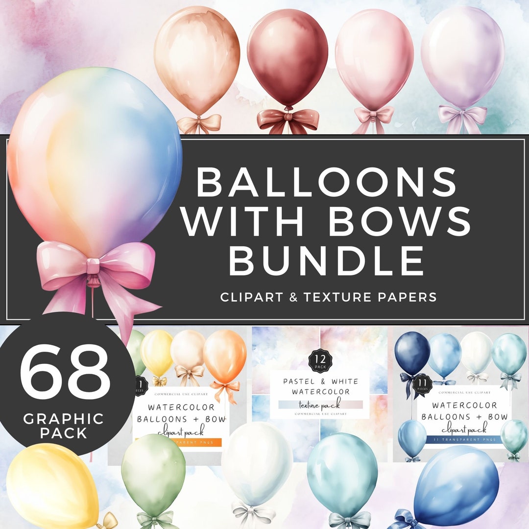 Watercolor Party Balloons Clipart Commercial Use Balloon With Bow ...