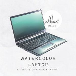 Laptop Watercolor Clipart Simple Shiny Dark Blue Laptop Image for Commercial Use Visuals like Pamphlets Folders or Logo | UC022