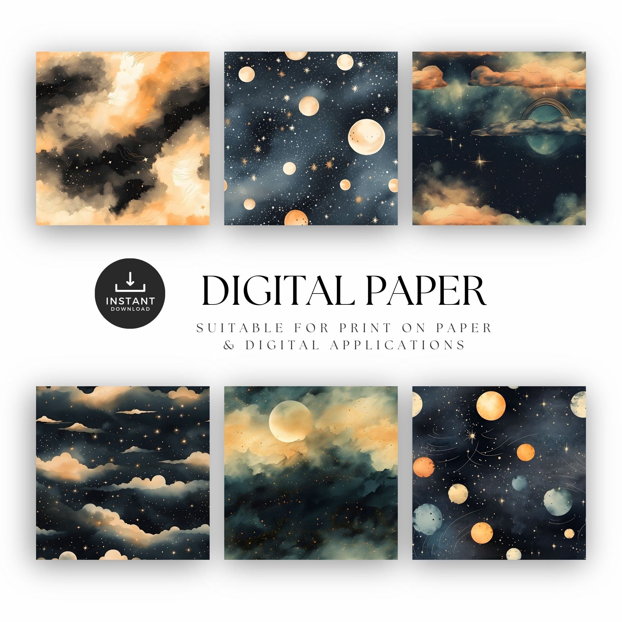 Dark Night Sky Digital Papers, JPG Seamless Pattern, 2024 Natural ...