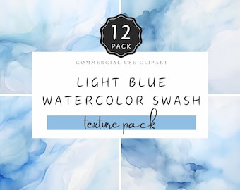 May include: A digital download of 12 light blue watercolor swash textures.  Commercial use clipart.  "Light Blue Watercolor Swash Texture Pack"