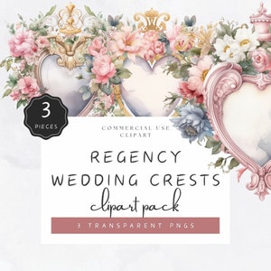 Regency Wedding Crest Watercolor Clipart, Transparent PNG, Wedding Sign Engnagement Announcement, Commercial Use | UC006