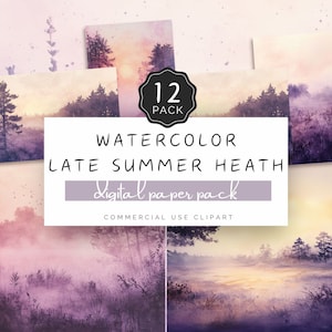 Aquarell Heide Digital Papier jpg, Spätsommer Blüte Hintergrund, Lila Blume, Vintage Gefühl, für kommerzielle Nutzung Handwerk und Druck | UC302