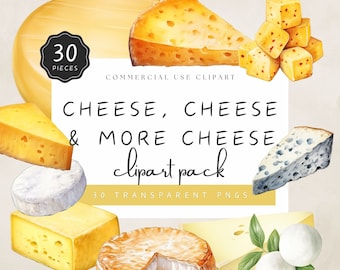 Cheese Clipart, Watercolor Food Clipart, Gruyère, Camembert, Roquefort, Asiago, Havarti, Cheddar, Minimalist PNG | UC005