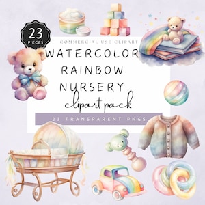 Gender Reveal Party Clipart Baby Gender Neutral Rainbow Nursery Toys Boho Infant Stroller PNG Baby Shower Commercial Use | UC020