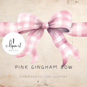 Rosa Gingham Schleife Clipart, Geschenk Geschenke mit Schleife, Pastell Rosa Kokette Schleife Illustration, für Digital-, Stoff- und Papierhandwerk | UC006
