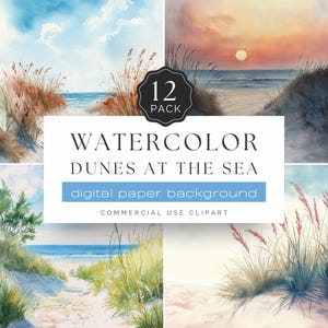 Carta per acquerelli Dune, stampe d'arte costiera, decorazioni ispirate alla natura, sfondi morbidi al sole per scrapbooking, 12 fogli / UC302
