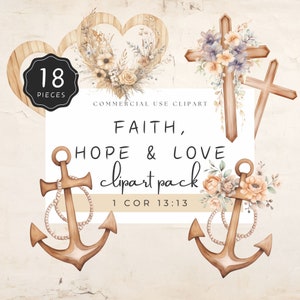 Glaube Hoffnung Liebe Clipart, Aquarell 1 Korinther 13 Holzrahmen, Neutral Boho Rosen Weizen, 18 transparente Png für die digitale Kreation | UC012