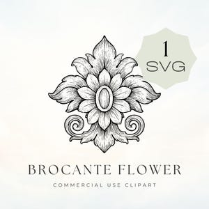 Brocante Floral Outline SVG - Vector File Clipart, Brooch, Symmetrical Illustration, Crafting svg File, for Machine Like Cricut | UC901