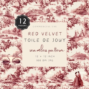 Toile de Jouy Modello senza cuciture Carte digitali in velluto rosso Tema Italia romana per artigianato stazionario, di sfondo o stampabile / UC301