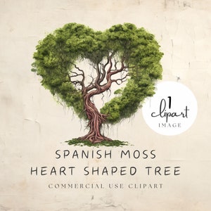 Clipart de musgo espanhol, ilustração de árvore em forma de coração, gráfico de amor para casamento ou dia dos namorados, para artesanato estacionário e impresso | UC107