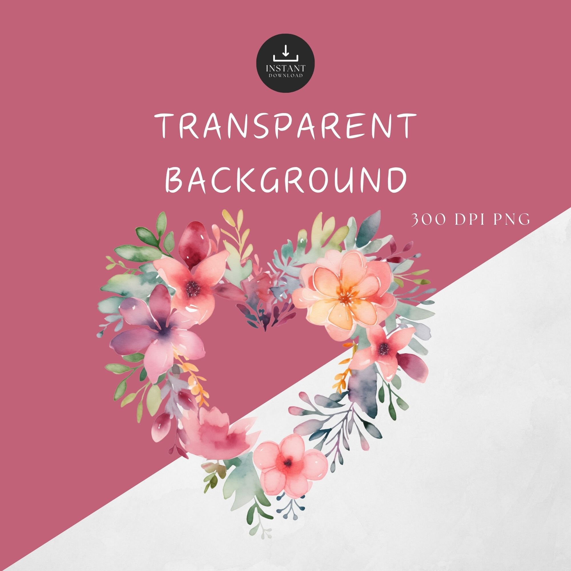 Watercolor Heart Clipart PNG Love Valentine Flowers Pink Red Painted ...