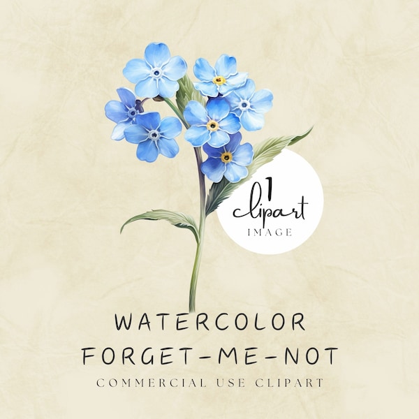 Aquarell-Clipart „Vergissmeinnicht“, Illustration einer Vergissmeinnicht-Blume in Aquarell, elegante einzelne Blumen-Clipart in Blau | UC003