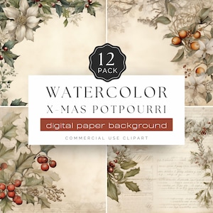 Kerstpotpourri-journaalachtergrond, feestelijk geurende decoratieve randen, 12 digitaal papier perkament, for crafts | UC402