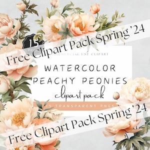 Peachy Peonies Clipart Bundle Realistic Peony Flower Peach Pink Orange Watercolor Floral Illustrations PNG Commercial Use | UC003