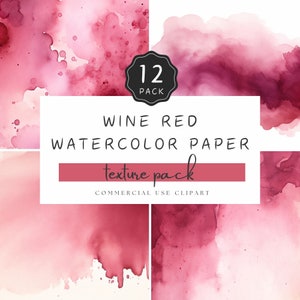 Fondo rojo vino, Textura de acuarela borgoña, Lavado de acuarela de imágenes prediseñadas JPG, Papel digital morado cálido, Para papelería y manualidades / UC401