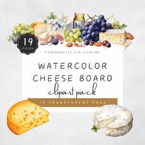 Cheese Board Clipart Boho Image PNG Cheese Platter Serving Brie Camambert Gouda Goat Cheese Blue Cheddar Almonds Mustard | UC005