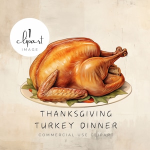 Clipart dîner de dinde de Thanksgiving, illustration de repas de famille, image unique, fraîchement cuit au four, pour création artistique numérique et impression DTF UV | UC005