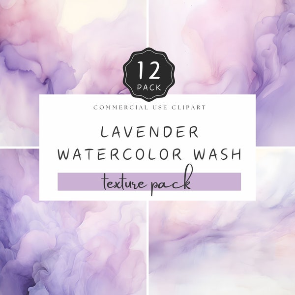 Lavender Watercolor Wash Texture Pack, Lilac Purple Background Digital Paper JPG, Water Infused Paint Liquid Ink for Crafts | UC401