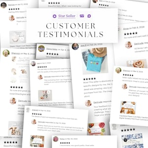 May include: A collage of customer testimonials, featuring various product images and reviews. The central text reads "CUSTOMER TESTIMONIALS" with a "Star Seller" badge. Reviews include star ratings and customer comments, showcasing positive feedback.