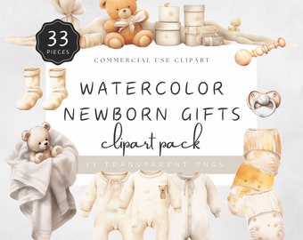 Neutral Baby Clipart Gift Set White Gender Neutral Newborn Clipart Images Cradle Onesie Pacifier Toy Diaper Socks | UC020