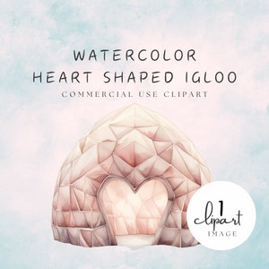 Watercolor Valentine Clipart Heart Shaped Igloo Pink Commercial Use PNG Valentines Arctic Iglo Image Romantic Ice | UC107