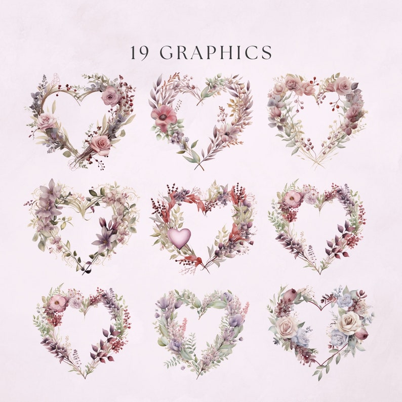 Heart Shaped Wreaths Clipart Watercolor Floral Wreath Roses Lavender ...