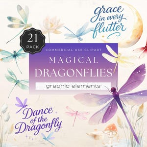 Libelle Clipart, Magische Libellen png, Aquarell Mystische Geschöpfe, Nacht Mondschein Tanz Flattern, 21 PNG Grafiken zum Basteln | UC201