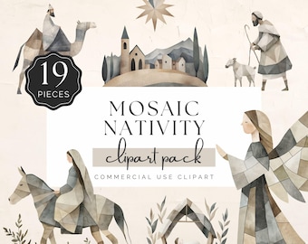 Nativity Clipart, Watercolor Christmas Story of Jesus Birth, Mary and Joseph Bethlehem, Angel, Shepherd, 19 PNG Graphics Christian | UC105