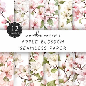 Apfelblüte Nahtloses Papier Aquarell JPG Frühlingsblütenzweige, rosa und weißes Blumenmuster für kommerziell gedrucktes Handwerk | UC301