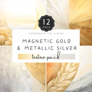 May include: A digital download pack of 12 watercolor textures in gold and silver tones. The pack is called "Magnetic Gold & Metallic Silver Texture Pack".