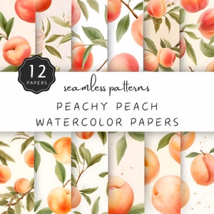 Peachy Peach Digitale Papiere, nahtloses Muster, 2024 Natürliche Obst und Blütenkacheln im JPG Hintergrund für Handwerker und Kommerziell | UC301