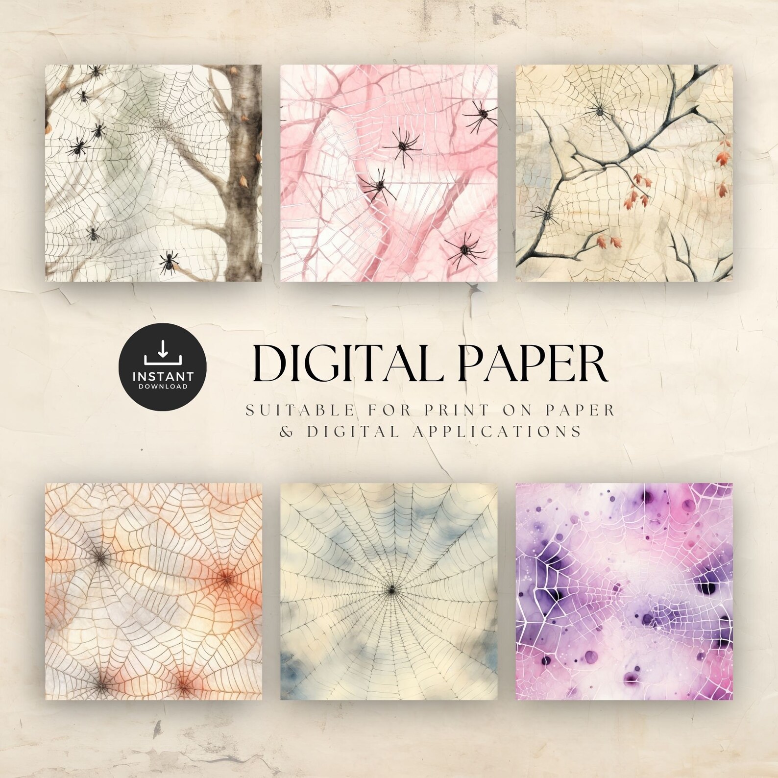 Spiders Web Digital Paper Seamless JPG, Spooky Watercolor Spider Web ...
