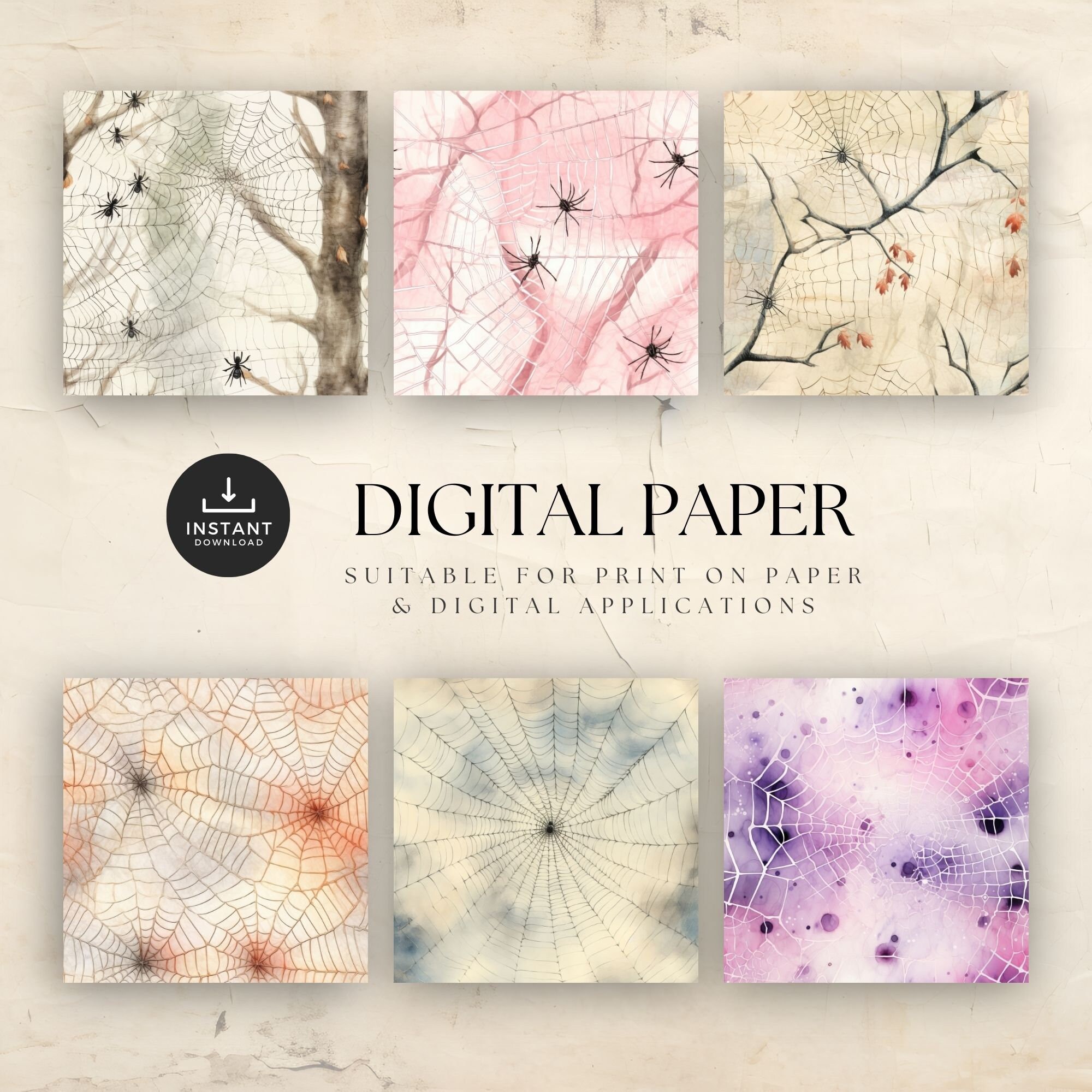 Spiders Web Digital Paper Seamless JPG, Spooky Watercolor Spider Web ...