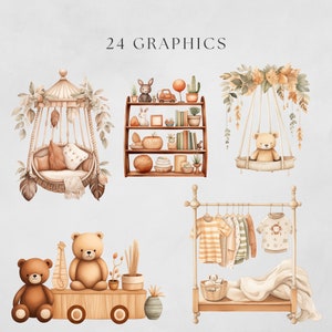 Boho Baby Nursery Clipart Neutral Baby Beige Green Bohemian Theme Cute ...