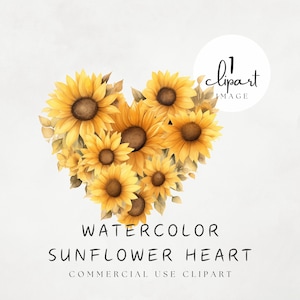 Sunflower Heart Clipart, Yellow Flower with Brown Core, Summer Floral Clip Art, Heart Shaped Flower Arrangement PNG | UC107