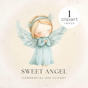 Süßer Engel im Blau png, Christian Clipart, Aquarell Mädchentaufe, Junge Schutzengel, Erstkommunion, für kommerzielle Nutzung Kunsthandwerk | UC020