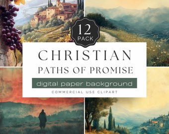 Sentieri di Promessa, carte digitali ispirate alla fede con paesaggi di uliveti e Terra Santa, sfondi acquerellati per il diario / UC302