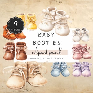 Clipart chaussons bébé, aquarelle mignon chaussures bébé, illustration faire-part de grossesse, rose et bleu cadeau, 13 PNG pour un usage numérique | UC020
