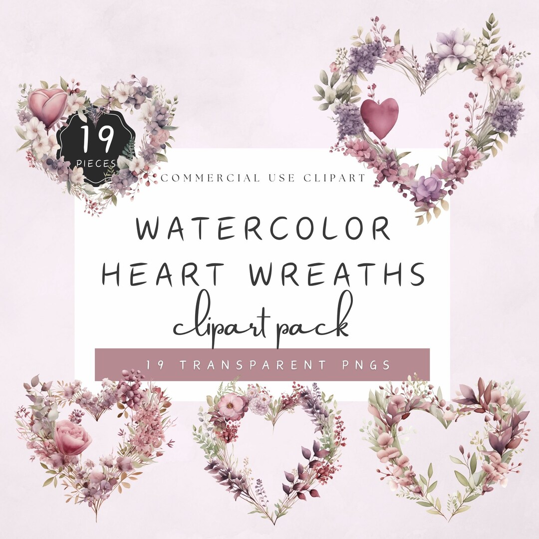 Heart Shaped Wreaths Clipart Watercolor Floral Wreath Roses Lavender ...