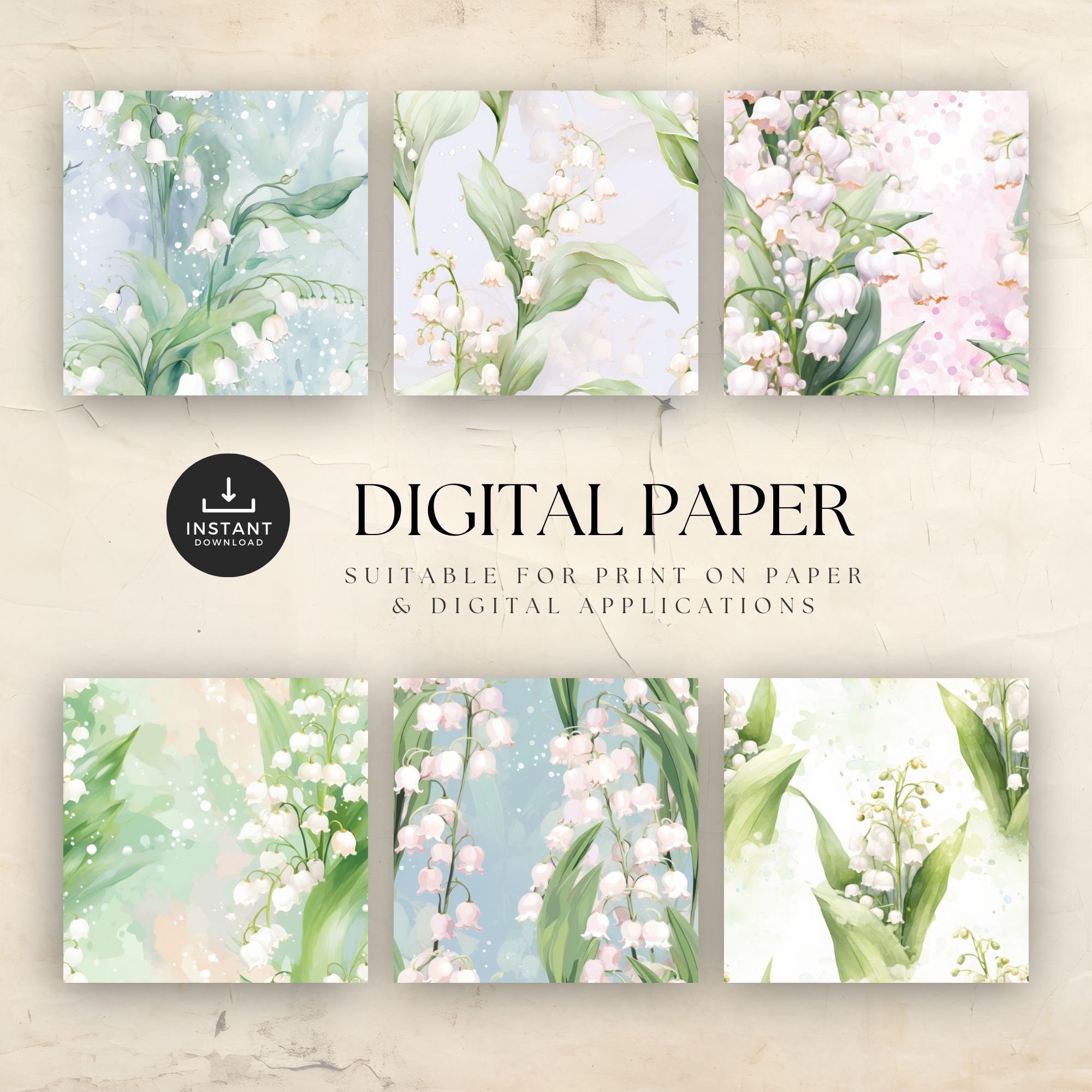 Lily of the Valley Digital Paper Seamless JPG, Watercolor Flower in ...