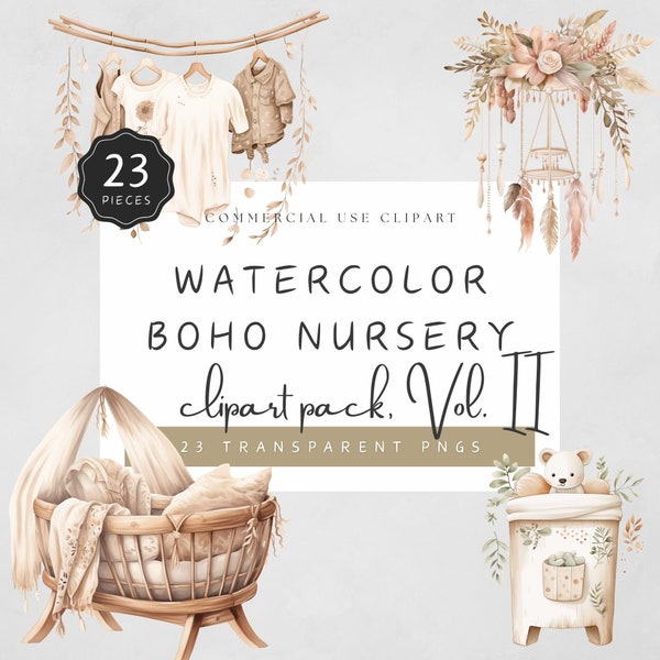 Boho Baby Girl Clipart Neutral Baby Clothes Rack Dreamcatcher Bohemian Theme Watercolor Illustrations PNG Commercial Use | UC020