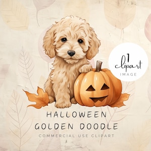 Calabaza dorada PNG Clipart, acuarela de Halloween, linda mascota canina, imagen única, para impresión digital y manualidades / UC108