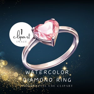 Engagement Ring Clipart, Watercolor Diamond Ring, Wedding PNG, Surprise Marriage Proposal, Commercial Use Image | UC006