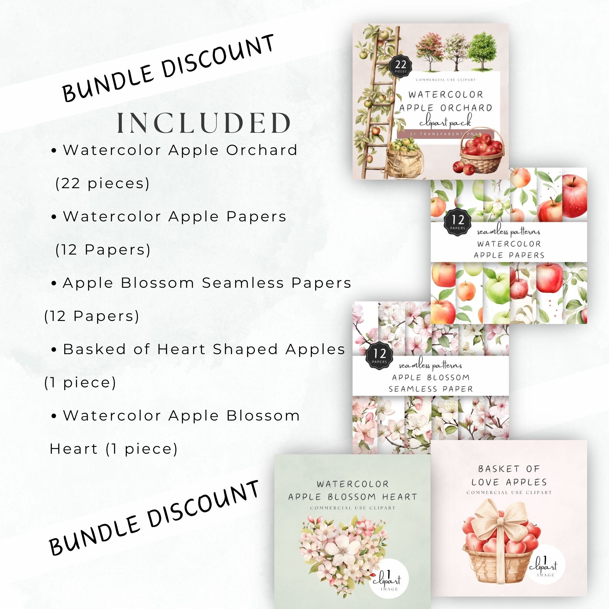 Watercolor Apple Clipart Bundle, Apple Blossom Paper Theme, Commercial ...