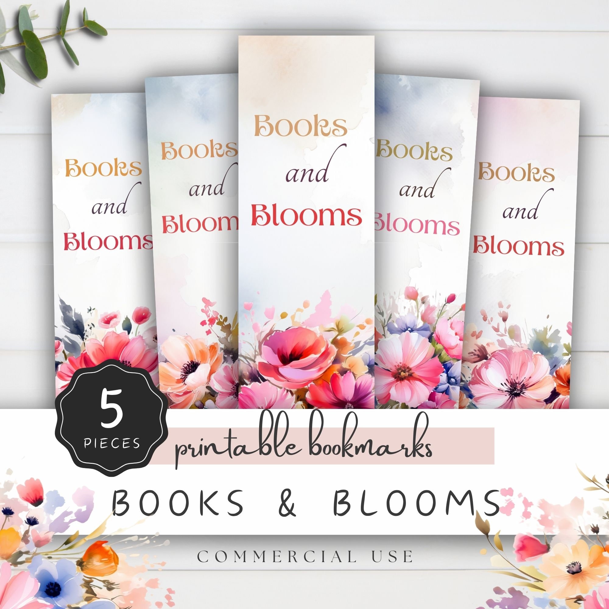 Books & Blooms Printable Bookmark, 5 Pastel and Neon Designs in ...