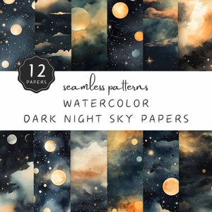 Papéis digitais Dark Night Sky, padrão sem costura JPG, fundo de telha Eclipse natural 2024 para artesãos e uso comercial | UC301