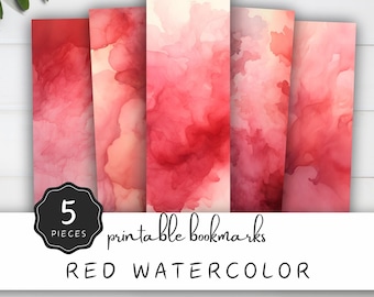 Soft Red Watercolor Printable Bookmark, 5 Splashing Red Designs, PNG for Plotter and Print and Cut PDF and JPG | UC701