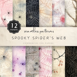 Spiders Web Digital Paper Seamless JPG, Spooky Watercolor Spider Web, Halloween Background, for Digital Creators | UC301